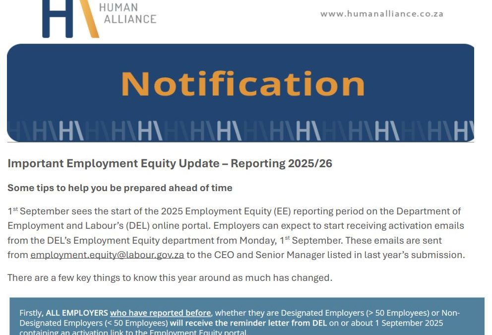 Important Employment Equity Update – Reporting 2025/26 | Some tips to help you be prepared ahead of time